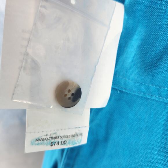 Vintage 90s Boho Button Front Cotton Midi Dress Blue Pockets Size 12 - Picture 7 of 8